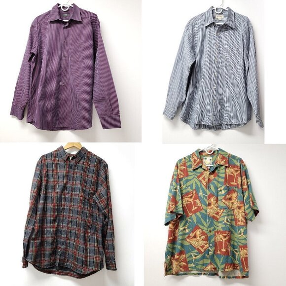 BUNDLE (4) L Mens Long Sleeve Short Sleeve Button Down Shirt - Picture 1 of 14